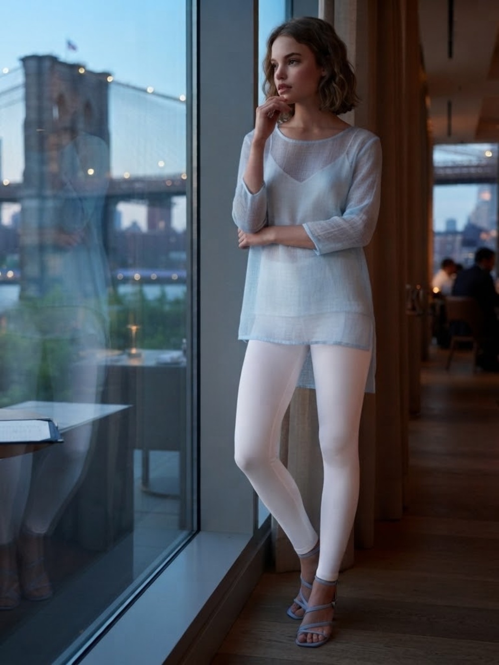 Eileen Fisher Baby Blue Fine Knit see thru Tunic Size XS